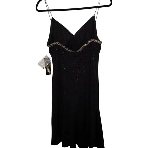 Eva Blue Juniors Black Sleeveless Gold Detail Sparkle Party Dress - Picture 5 of 9
